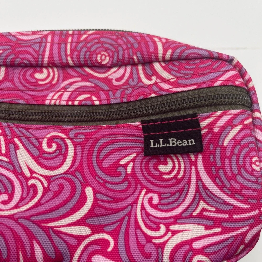 LL Bean Pink Purple Swirl Canvas Toiletry Bag Two Compartment Travel Pouch